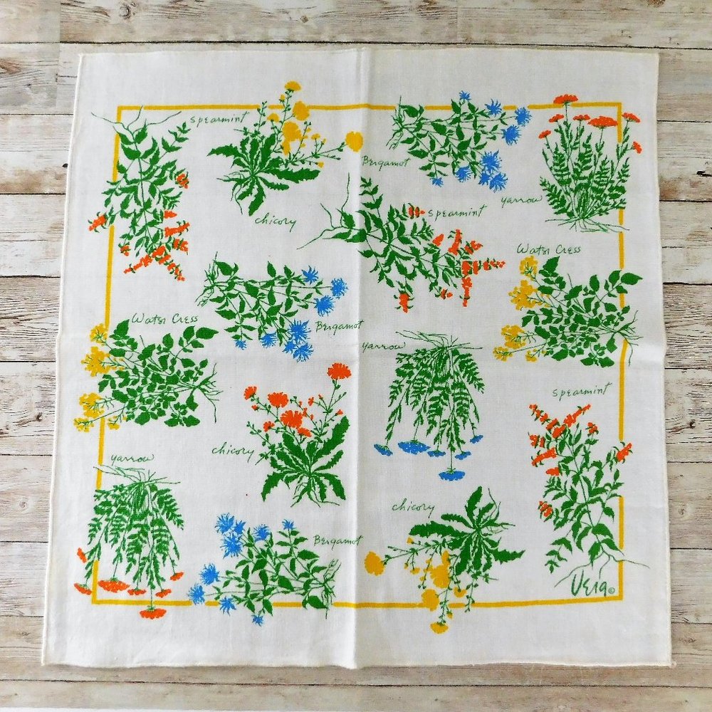 VINTAGE Vera Neumann Herb Print Kitchen Linen